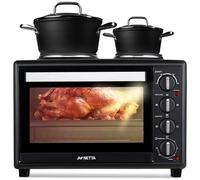 NETTA 35L Electric Mini Oven with Double Hotplate, Multiple Cooking Functions & Grill, Adjustable Temperature Control, 120 Minute Timer, Accessories Included