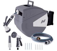 Netta - 40M Garden Hose Reel Wall Mounted, Auto Rewind, 180 Degrees Swivel, 9 Spray Gun, 3/4" Bsp Fittings
