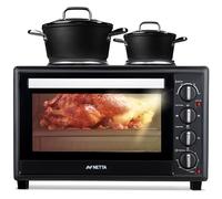 NETTA 45L Mini Oven with Double Hotplate & Electric Grill - Extra Large Portable Table Top Cooker with 120 Minute Timer & 230°C Control - 2850W Countertop Oven with Baking Tray & Rack - Black