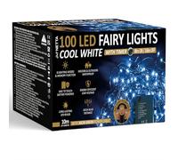 NETTA Battery Operated 100 LED 10M Christmas Tree Fairy Lights with Timer - 8 Different Mode String Lights for Outdoor & Indoor Use - Cool White