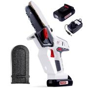 NETTA Cordless Mini Chainsaw 20V MAX, Handheld, Soft-Grip, Lightweight, 11cm Laser-Cut Blade, 2.0AH Lithium Battery & Charger Included