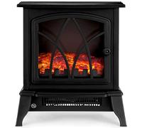 NETTA Electric Fireplace Stove Heater 2000W with Fire Flame Effect, 2 Heat Settings, Adjustable Thermostat, Freestanding Portable Electric Log Wood Burner Effect - Black