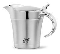 Netta Gravy Boat - 500ml Dining Table Sauce Jug with lid in Stainless Steel - Double Wall Insulation with Hinged Lid - Ideal for Gravy, Cream, Custard and More