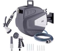 NETTA Hose Reel 20m - Wall Mounted Garden Hose Reel with Auto Rewind & 180° Swivel - Retractable Garden Hose Pipe with 9-Function Spray Gun - Heavy Duty Hose Pipe & 3/4" BSP Fittings