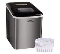 NETTA Ice Maker Machine, Counter Top Ice Cube Maker - 12kg Capacity 1.8L Tank | Ice Ready in 10 Minutes | No Plumbing Required | Includes Scooper and Removable Basket | Stainless Steel & Black