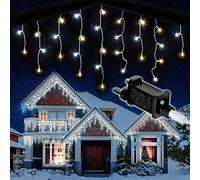 NETTA Icicle Lights Outdoor Christmas 480 LED 15m Lit Length, Warm White & Cool White LED Icicle Fairy House Lights with 8 Hours On Timer, Memory, 8 Lighting Modes, Mains Powered