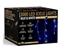 Netta Icicle Outdoor Christmas Lights 60m/196ft, 2000LED, Blue&Cool White | Waterproof, Timer, Memory, 8 Modes, Plug in, Fairy House String Lights for Xmas Decor, Roofline, Porch, Storefront & Windows