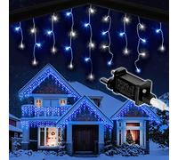 NETTA Icicle Outdoor Christmas Lights 7.5m/24.6ft, 240LED, Blue&Cool White | Waterproof, Timer, Memory, 8 Modes, Plug in, Fairy House String Lights for Xmas Decor, Roofline, Porch, Storefront & Windows