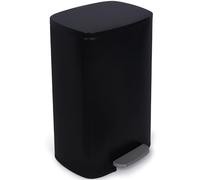 NETTA Kitchen Bin 50L, Pedal Bin Smudge Resistant with Inner Bucket, Brushed Stainless Steel Rubbish Bin, Soft Close - Black