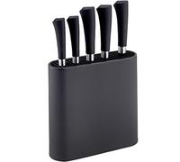 NETTA Kitchen Knife Set with Block - 6 Piece Stainless Steel Including Block - 5 Knives with Ergonomic Soft-Grip Handles and Safe-Storage Knife Holder - Black
