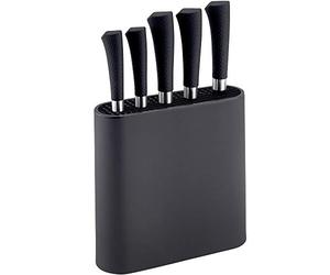 NETTA Kitchen Knife Set with Block - 6 Piece Stainless Steel Including Block - 5 Knives with Ergonomic Soft-Grip Handles and Safe-Storage Knife Holder - Black