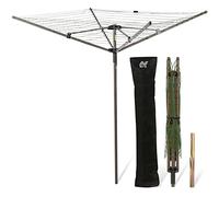 NETTA Rotary Washing Line 4 Arm 45M - Heavy Duty Outdoor Clothes Dryer with Cover & Ground Spike - Easy-Open Whirligig Washing Line Rotary - Large Capacity Garden Laundry Rotary Airer - Green