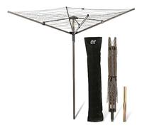 NETTA Rotary Washing Line 4 Arm 45M - Heavy Duty Outdoor Clothes Dryer with Cover & Ground Spike - Easy-Open Whirligig Washing Line Rotary - Large Capacity Garden Laundry Rotary Airer - Grey