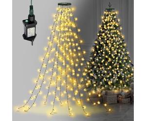 Netta Waterfall Christmas Tree Lights with Ring, 2.5m x 12 Strands 300 LED | For 6ft-8ft Xmas Tree/Tangle-Free/Timer/Memory/Mains Powered/8 Light Modes/ Waterproof, Indoor & Outdoor Use, Warm White