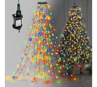 Netta Waterfall Christmas Tree Lights with Ring, 2m x 10 Strands 200 LED | For 5ft-7ft Xmas Tree/Tangle-Free/Timer/Memory/Mains Powered/8 Light Modes/ Waterproof, Indoor & Outdoor Use, Multi-coloured