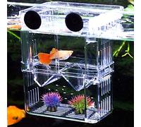 NETUEM Acrylic Double Layer Fish Breeder Box with Suction Cups, L Size Baby Fish Hatchery for Guppies, Float Divider for Tropical Fish Tank