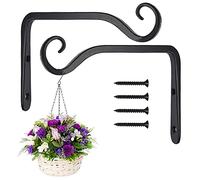 NETUME 2 Pack Black Wall Hanging Hooks - Hanging Brackets, Metal Wrought Iron Wall Hanging Basket Brackets, Hanging Basket Stand for Bird Feeders/Plants/Lanterns/Wind Chimes(with Screws)