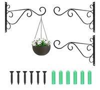 NETUME 3 Pack Hanging Basket Bracket - Metal Black Hanging Basket Hooks, Wall Brackets for Hanging Baskets Outdoor Indoor, Hanging Bracket Hooks with Screws for Garden/Bird Feeder/Plant/Lantern