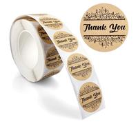 Netuno 1 Roll 500 Stickers Thank You Kraft Paper Design Round Labels 25mm 0.98 Inch Self Adhesive Stickers for Gift Wrapping Packaging Wedding Birthday Retail Use