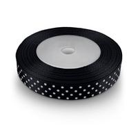 Netuno 1 roll Black Satin Ribbon with White Polka dots 12 mm x 22 m 0.47 in x 866 in in Craft Gift wrap Sewing Decor DIY Party Wedding Festive Decorations Polyester Fabric roll