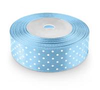 Netuno 1 roll Light Blue Satin Ribbon with White Polka dots 25 mm x 22 m 0.98 in x 866 in Craft Gift wrap Sewing Decor DIY Party Wedding Festive Decorations Polyester Fabric roll