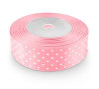 Netuno 1 roll Light Pink Satin Ribbon with White Polka dots 25 mm x 22 m 0.98 in x 866 in Craft Gift wrap Sewing Decor DIY Party Wedding Festive Decorations Polyester Fabric roll