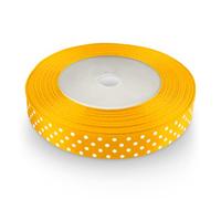 Netuno 1 roll Yellow Satin Ribbon with White Polka dots 12 mm x 22 m 0.47 in x 866 in in Craft Gift wrap Sewing Decor DIY Party Wedding Festive Decorations Polyester Fabric roll
