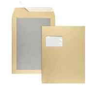 Netuno 10 Brown Mailing Bags with Cardboard Backed Grey Cardboard and Window on the Left, DIN C4, 22.9 x 32.4 cm, 400 g, Large Shipping Envelope with Cardboard Backing, Cardboard Backing