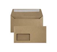 Netuno 100 Long Kraft Paper envelopes with Window DL 110 x 220 mm 4.33 x 8.66 in 100gsm Natural Vintage envelopes Left Window for Wedding Invitations Greeting Cards invoices vouchers DIY
