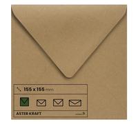 Netuno 100 Square Kraft Paper envelopes 153 x 153 mm 6.1x6.1 inches 100gsm Aster Kraft Pointed Flap Natural Brown Recycled Vintage for Birthday Greeting Cards Weddings Invitations Christmas vouchers