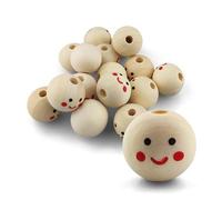 Netuno 16 Wooden Beads Smiling face 20mm Natural Round Wooden Balls with Holes Natural Wooden Beads Crafting Balls Spacer Beads Unfinished Wood Beads for Garland Macrame Wooden Loose Beads for Crafts