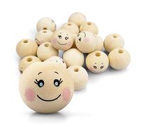 Netuno 17 Wooden Beads 20x18 mm Smiling face Round Beads with Hole for Macrame Jewellery Figures DIY Decoration