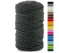 Netuno 1x Macrame Cord Braided Macramé Yarn Anthracite Grey 5 mm x 100 m 0,2 inch x 3 937 inch Natural Twine String Cotton Cord Ideal Project Hanging Baskets DIY Handbags Decoration