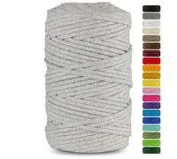 Netuno 1x Macrame Cord Braided Macramé Yarn Light Grey 3 mm x 100 m 0,12 inch x 3 937 inch Natural Twine String Cotton Cord Ideal Project Hanging Baskets DIY Handbags Decoration