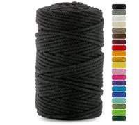 Netuno 1x Makramee Garn Schwarz 5 mm 100 m Baumwollkordel mit Baumwollkern Textilgarn Kordelband Naturgarn Naturbaumwolle Garn für Makramee Baumwollgarn Dekoschnur farbig Cotton Cord Macrame