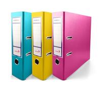 Netuno 3 Binder Turquoise Yellow Pink A4 Spine 8 cm 3.15in Extra Wide Cardboard File Organizer for Office School Desk Storage documents Strong Stable Large Capacity Practical