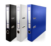 Netuno 3 Ring Binders A4 Black White Blue 50 mm 2 Ring File Folder Narrow Cardboard Laminated with Spine Label Finger Hole Edge Protection for Office Archive Documents