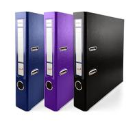 Netuno 3 Ring Binders A4 Dark Blue Purple Black 50 mm 2 Ring File Folder Narrow Cardboard Laminated with Spine Label Finger Hole Edge Protection for Office Archive Documents