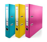 Netuno 3 Ring Binders A4 Pink Yellow Turquoise 50 mm 2 Ring File Folder Narrow Cardboard Laminated with Spine Label Finger Hole Edge Protection for Office Archive Documents