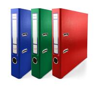 Netuno 3 x Ring Binder A4 Blue Green Red 2-Ring Mechanism 5 cm Slim Folder Thin File Folder for Documents Folder A4 Slim Set Office Archive