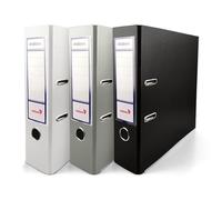 Netuno 3 x Ring Binder White Black Grey DIN A4 Ekobox 2-Ring Mechanism 8 cm Ring Binder A4 2 Rings Plastic Folder Colourful Folder School Office Study Document Folder Cardboard Folder Office Folder