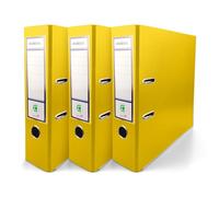 Netuno 3X Binder Yellow A4 Spine 8cm 3.15in Extra Wide Cardboard File Organizer for Office School Desk Storage documents Strong Stable Large Capacity Practical