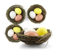 Netuno 4 Bird Nests Decorative with Eggs 5.5 cm 2.16 in Easter Nest Artificial Eggs Spring Table Home Garden Craft Decoration