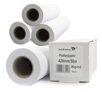 Netuno 4 Rolls of White Plotter Paper 90gsm 420 mm x 50 m 50 mm 2 in core CAD Paper Technical Drawings Architectural Plans Project Plans Drafting Design Sketches Inkjet Plotter roll Wide Format Rolls