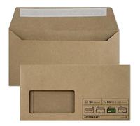 Netuno 50 Kraft Paper Envelopes DIN Long 110 x 220 mm 100 g Aster Kraft Long Envelopes DL with Window Left Retro Recycled Envelopes Natural Paper Vintage DL Envelopes Brown Eco Paper