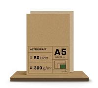 Netuno 50x Brown Kraft Cardboard DIN A5 148x210mm 5.82x8.26″ 300gsm Aster Kraft Recyclable Natural Ecological Paper ECO for Invitations Cards Scrapbooking menus Gifts Sketch Printing Christmas DYI