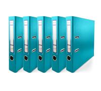 Netuno 5X Binder Turquoise A4 Spine 5cm 1.97in Cardboard Ring File Organizer for Office School Desk Shelf Documents Storage