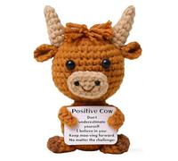 Netupett Mini Cute Positive Highland Cow - Knitted Wool Cow Toy with Encouragement Card, Creative Crochet Doll Emotional Support Gift for Friends, Women, Students ，teacher