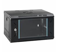 Network Cabinet Wall-Mounted Black Steel 53x45x30cm Tempered Glass Lockable Unit