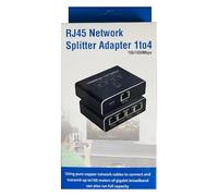 Network Cable Splitter, Ethernet Splitter, 1 to 4 Internet Connection Splitter, High-Speed Ethernet Distribution Port, Gigabit Network Extension Connector for Home and Business Use, Black Alloy Design